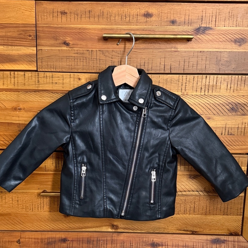 Zara Baby Black Faux Leather Biker Jacket